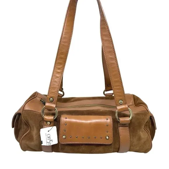 NWT Vintage Donald Pliner camel leather and suede shoulder purse - Picture 2 of 16